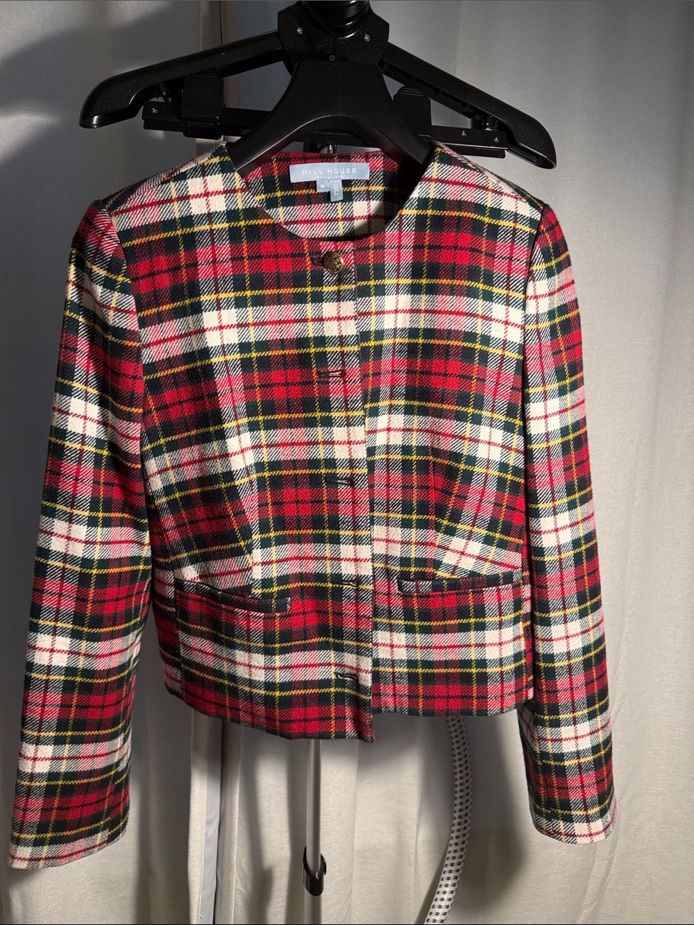 Hill House Red White & Green Plaid Cropped Blazer